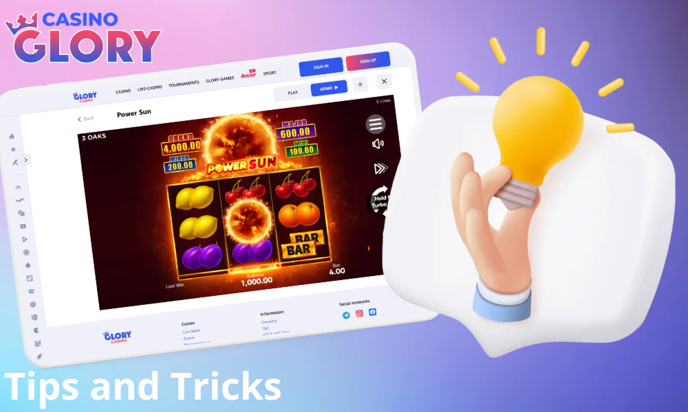 A few tips on how to play slots at Glory Casino